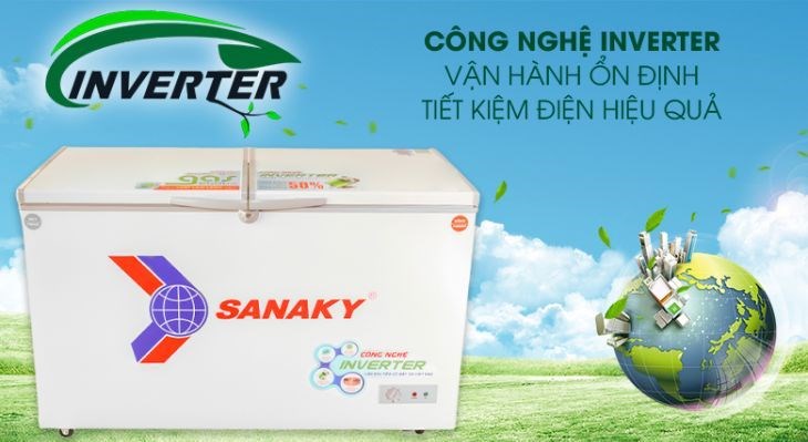 Tủ đông Sanaky Inverter 280 lít VH-4099W3 vận hành êm ái và tiết kiệm năng lượng hiệu quả nhờ có công nghệ Inverter