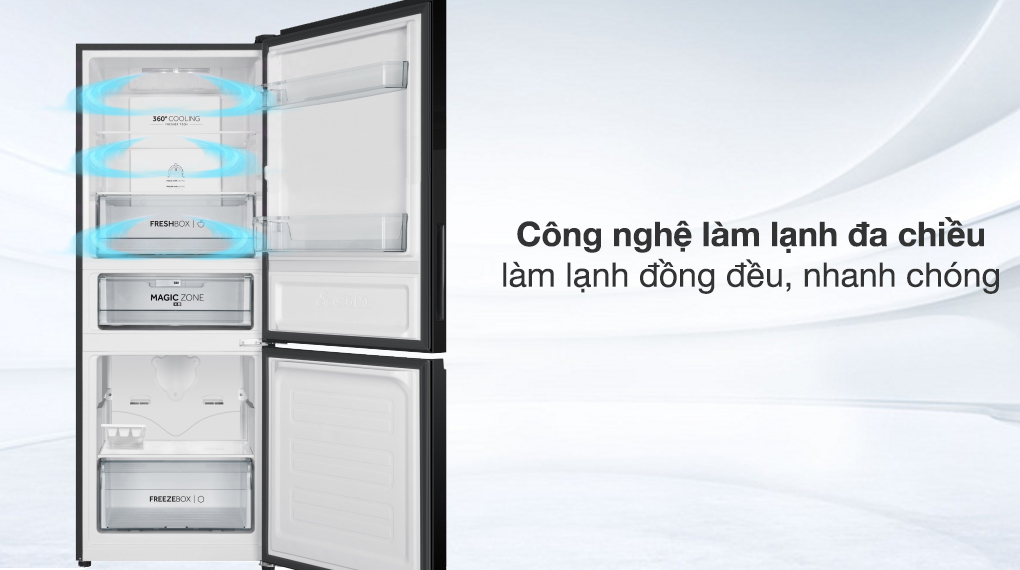 Tủ lạnh Aqua Inverter 260 lít AQR-B310MA(FB) với công nghệ làm lạnh đa chiều giúp rút ngắn thời gian làm lạnh