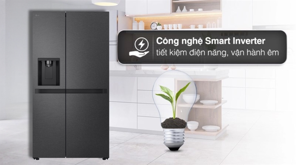 Tủ lạnh LG Inverter 641 lít Side By Side LSI63BLMA tích hợp Smart Inverter giúp tiết kiệm điện năng và vận hành êm á