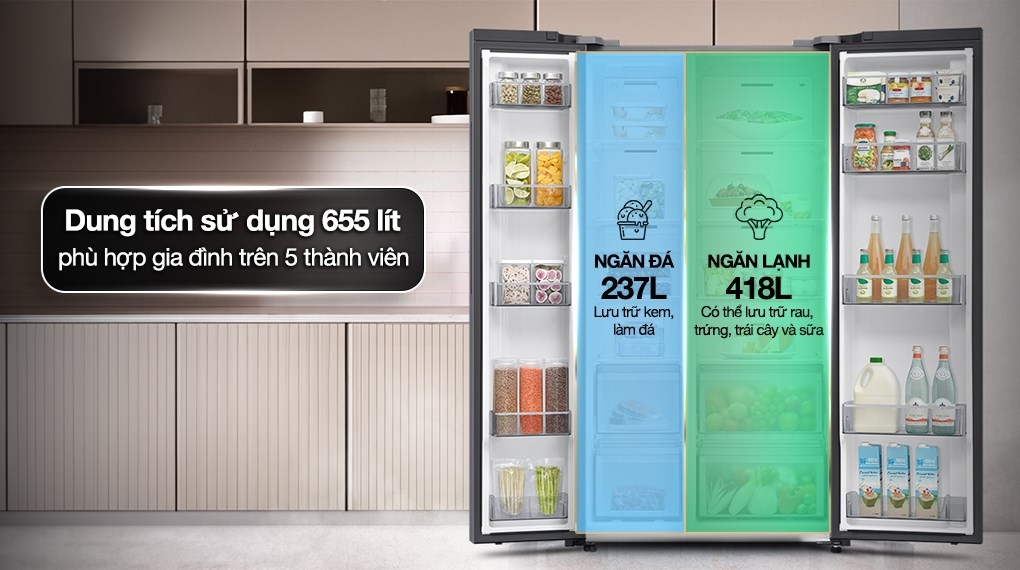 Tủ lạnh Samsung Inverter 655 lít Side By Side RS70F65Q3TSV có thiết kế ngăn đá và ngăn mát riêng biệt