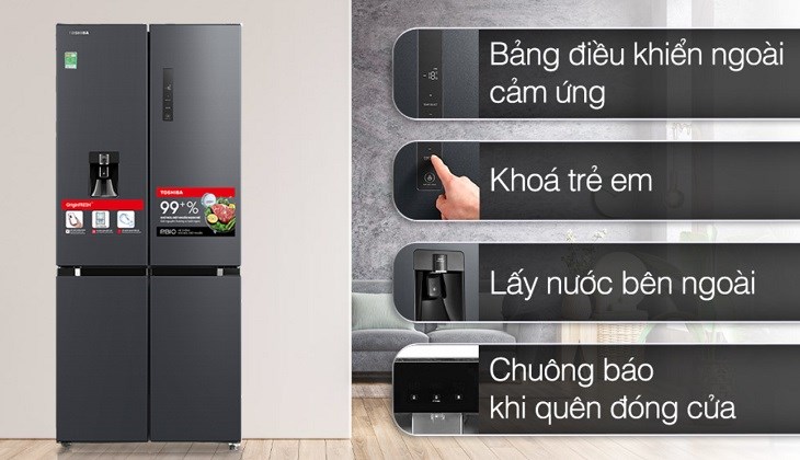 Cài đặt nhiệt độ phù hợp ở bảng điều khiển bên ngoài tủ lạnh Toshiba Inverter 509 lít Multi Door GR-RF605WI-PMV(06)-MG dễ dàng