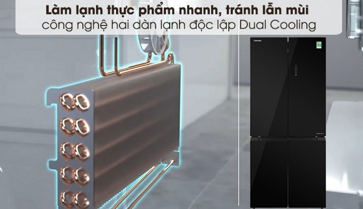 Tủ lạnh Toshiba Inverter 511 lít GR-RF610WE-PGV(22)-XK sử dụng 2 dàn lạnh độc lập Dual Cooling giảm thiểu tối đa tình trạng lẫn mùi thực phẩm giữa 2 ngăn