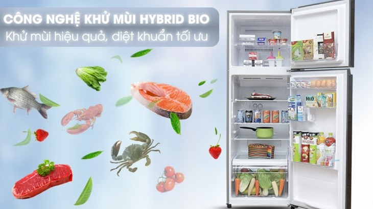 Hệ thống khử mùi và diệt khuẩn Hybrid Bio giúp tủ lạnh Toshiba luôn sạch khuẩn, duy trì độ tươi thực phẩm tối ưu
