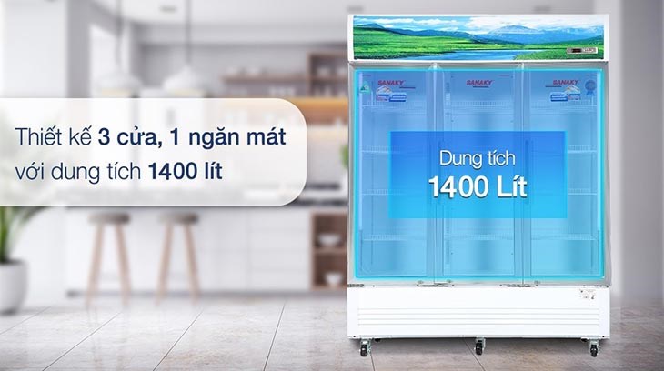 Tủ mát Sanaky 1400 lít TM.VH1520HP sở hữu dụng tích 1400 lít thích hợp cho những nhà hàng, quán ăn với mục đích vừa bảo quản, vừa trưng bày sản phẩm