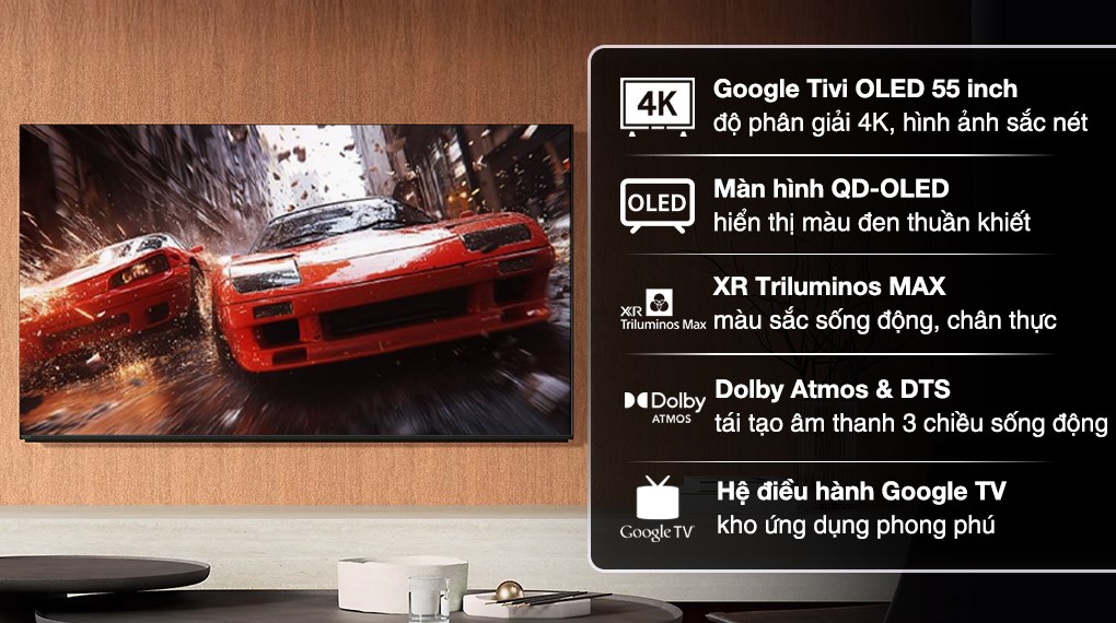 Google Tivi OLED Sony AI 4K 55 inch K-55XR80M2 được trang bị bộ xử lý XR Processor sử dụng AI tái tạo hình ảnh chân thực, tăng chiều sâu khung hình