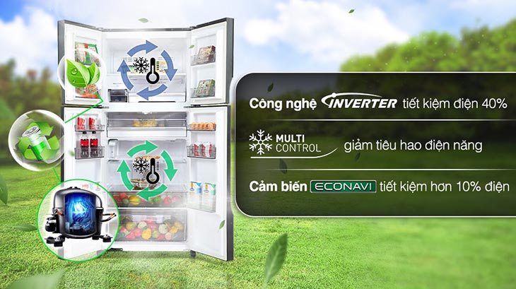 Tủ lạnh Panasonic 550 lít NR-DZ601YGKV trang bị công nghệ Inverter, cảm ứng Econavi và Multi Control giúp tiết kiệm điện năng đáng kể