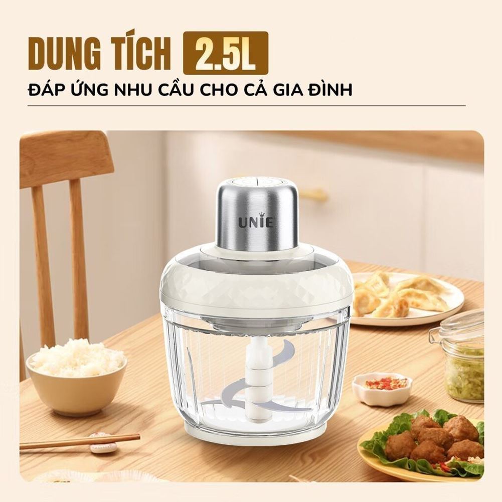 Máy xay thịt đa năng Unie UM366 400W 2.5 lít có công suất 400W và 2 tốc độ xay linh hoạt, giúp xay nhuyễn mọi loại thực phẩm từ thịt, cá đến rau củ