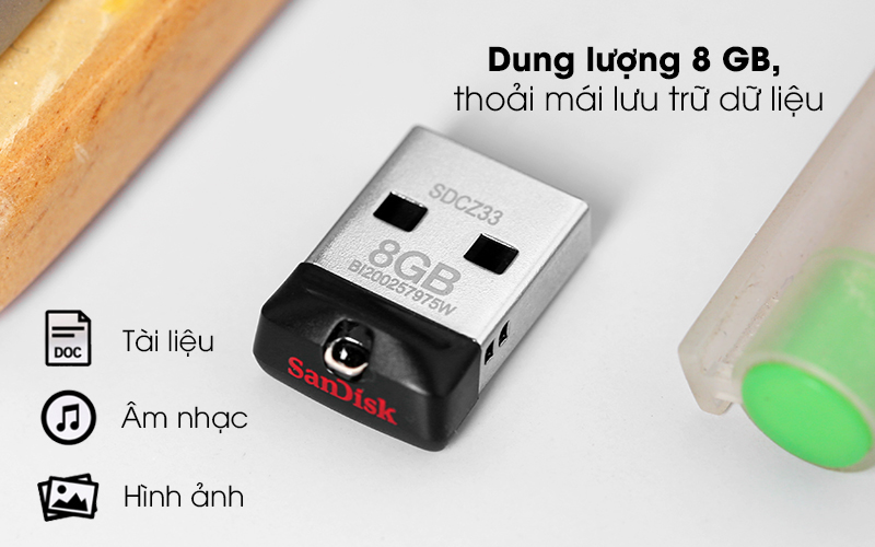 Dung lượng 8 GB - USB 2.0 8GB Sandisk SDCZ33 Đen