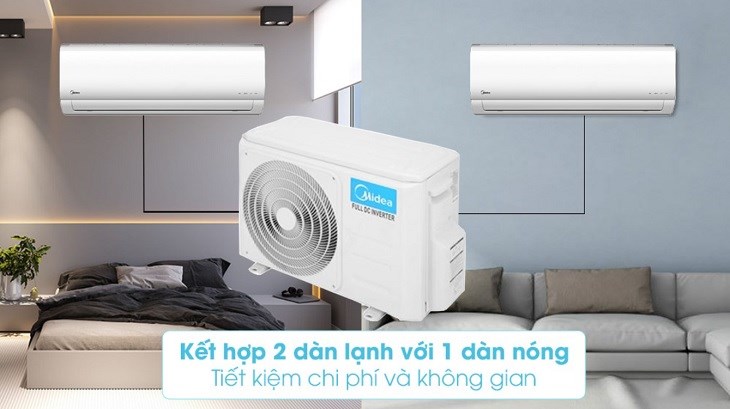 Bộ multi Midea 2 dàn lạnh 1 HP MSAFBU-09HRD và 1.5 HP MSAFBU-12HRD thuận tiện cho việc lắp đặt và đảm bảo tính thẩm mỹ cho căn phòng