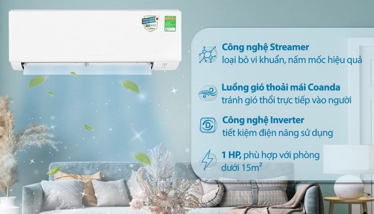 Daikin Inverter 1 HP ATKF25XVMV có khả năng diệt khuẩn, nấm mốc và khử mùi hôi hiệu quả