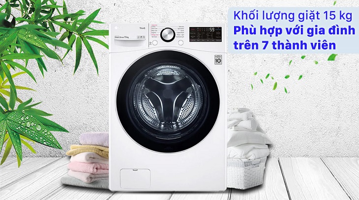 Máy giặt LG Inverter 15 Kg F2515STGW có khối lượng giặt 15 kg, đáp ứng nhu cầu giặt giũ cho gia đình trên 7 người