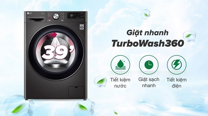 Máy giặt sấy LG Inverter 13 kg FV1413H3BA tích hợp công nghệ giặt sạch nhanh TurboWash 360