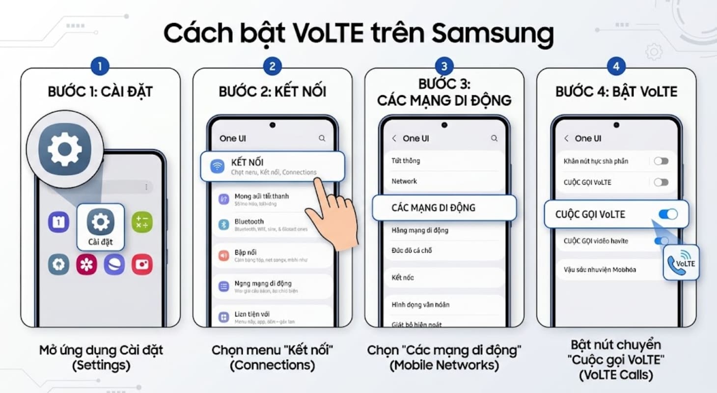 Cách bật cuộc gọi VoLTE trên điện thoại Samsung