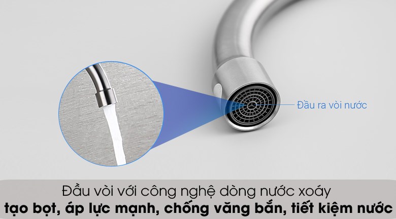 Vòi rửa chén tăng áp inox 304 Eurolife EL-RC08 được trang bị công nghệ dòng nước xoáy độc quyền của Eurolife, giúp tạo ra dòng nước mạnh mẽ và hiệu quả hơn trong quá trình rửa chén