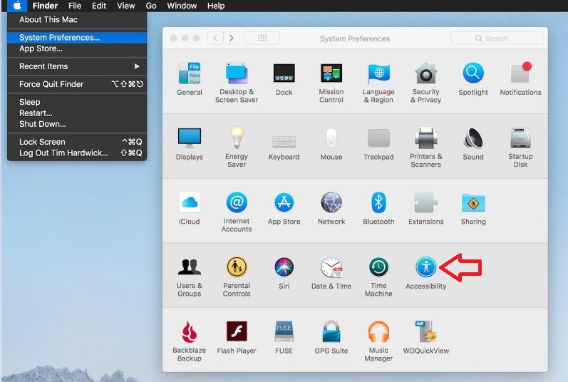 Trong màn hình System Preferences, bạn hãy click vào biểu tượng Accessibility.