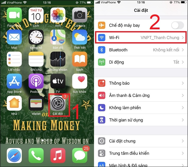 Bước 1: Chọn Cài Đặt > Chọn Wi-Fi.