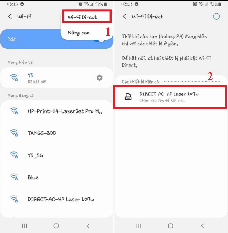 Bước 1: Vuột từ trên xuống để mở menu nhanh > Nhấn đè vào biểu tượng Wi-Fi (hoặc chọn Cài đặt > Chọn Kết Nối > Chọn Wi-Fi).