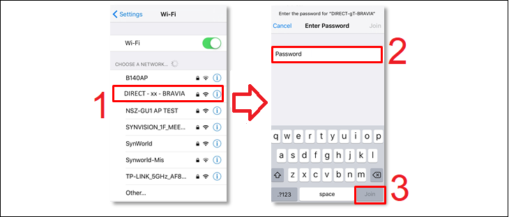 Chạm vào thiết bị mà bạn muốn kết nối > Nhập mã WPA hiển thị trên màn hình thiết bị mà bạn đang muốn kết nối > Chọn Join.