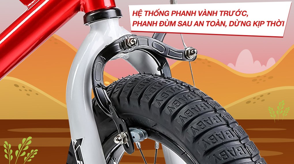 Xe đạp trẻ em RoyalBaby Freestyle RB16B-6 16 inch sử dụng phanh vành trước, đảm bảo an toàn cho trẻ khi đạp xe