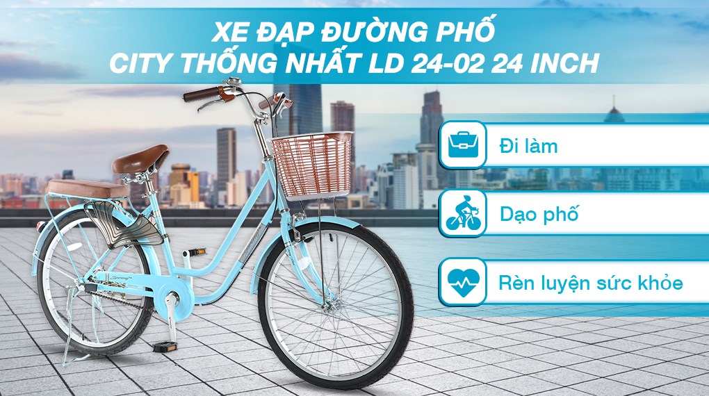 Xe Đạp Đường Phố City Thống Nhất LD 24-02 24 inch với phần khung xe là khung thép có độ bền cao, được hàn ghép bằng công nghệ tiên tiến