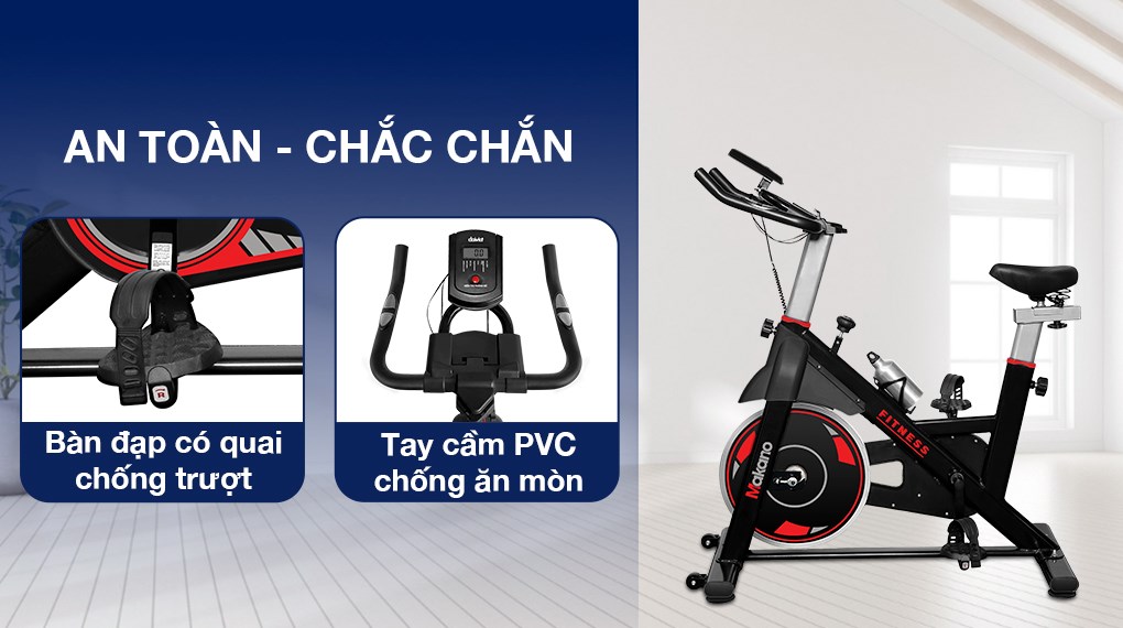 Tay cầm của xe đạp tập thể dục Makano MKXD-00002 được làm từ nhựa cao cấp có khả năng chống trượt tốt