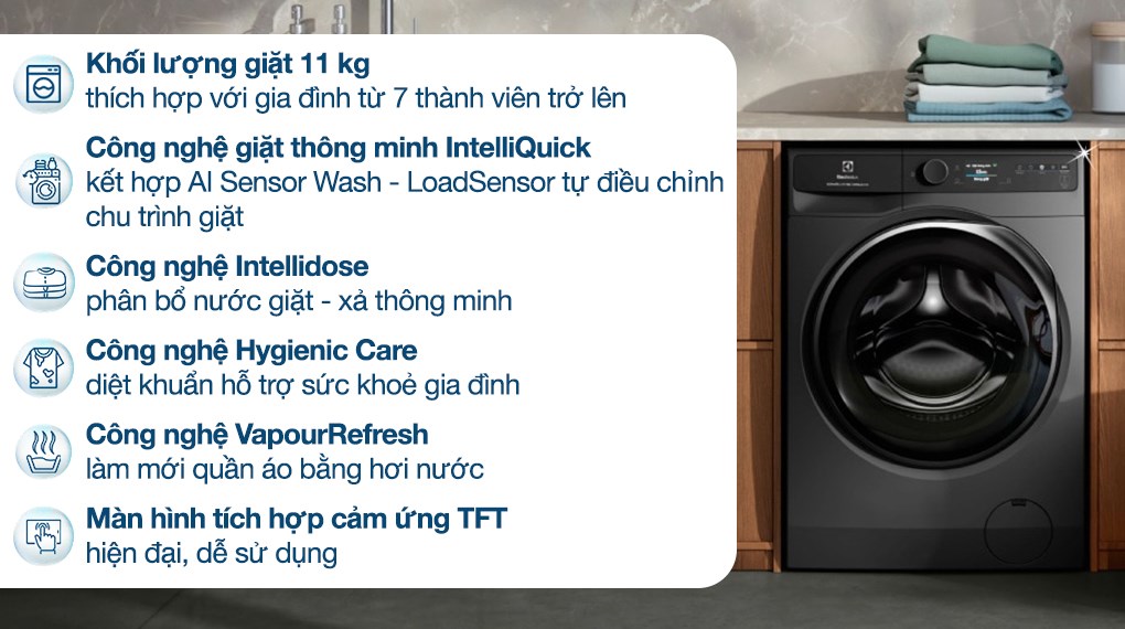 Máy giặt Electrolux UltimateCare 900 Inverter 11 kg EWF1142R9SC với công nghệ AI SensorWash cảm biến vết bẩn nhanh chóng