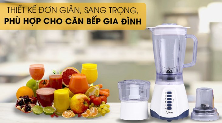 Máy xay sinh tố đa năng Midea MJ-BL50P được thiết kế chắc chắn, sang trọng, tạo điểm nhấn cho không gian bếp Việt