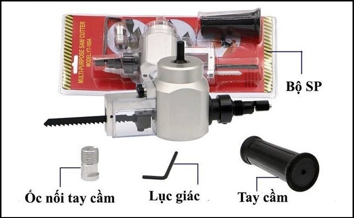 Bộ chuyển đổi nhỏ gọn và không có quá nhiều chi tiết gồm: tay cầm, ốc nối tay cầm, đầu lục giác nên người dùng dễ dàng mang theo khi làm việc