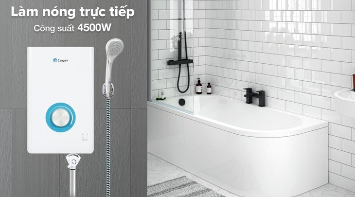Máy nước nóng trực tiếp Casper 4500W EN-45TH11 có công suất 4500W khi sử dụng cùng một lúc với nhiều thiết bị có công suất lớn khác, có thể gây ra tình trạng nguồn điện quá tải