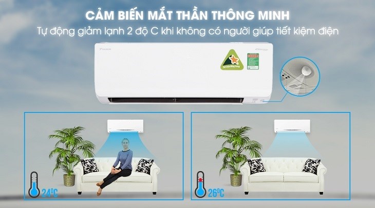 Máy lạnh Daikin Inverter 1.5 HP ATKC35UAVMV được trang bị cảm biến mắt thần thông minh