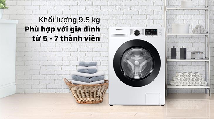 Máy giặt Samsung Inverter 9.5kg WW95T4040CE/SV có khối lượng giặt 9.5kg tiêu thụ khoảng 115 lít nước/ lần
