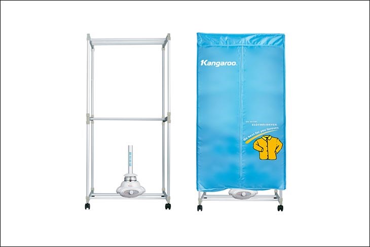 Tủ sấy quần áo Kangaroo KG307H có công suất hoạt động mạnh mẽ lên tới 1000W làm khô quần áo nhanh, tiết kiệm thời gian