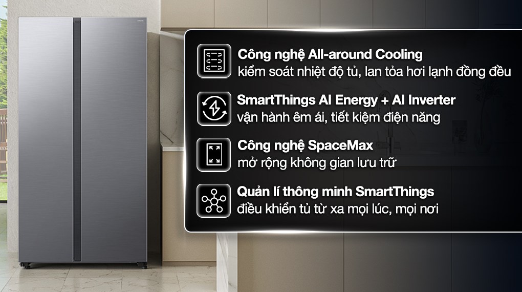 Tủ lạnh Samsung Inverter 655 lít Side By Side RS70F65Q3TSV với dung tích 655 lít phù hợp cho gia đình trên 5 thành viên