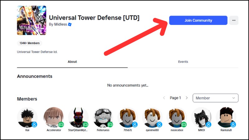 Chi tiết cách nhập code Universal Tower Defense mới nhất: tham gia nhóm cộng đồng Roblox của game
