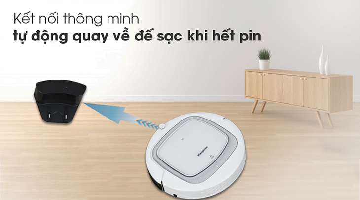 Robot hút bụi Kangaroo KGRB01 Trắng có kết nối thông minh giúp robot tự quay về đế sạc khi hết pin