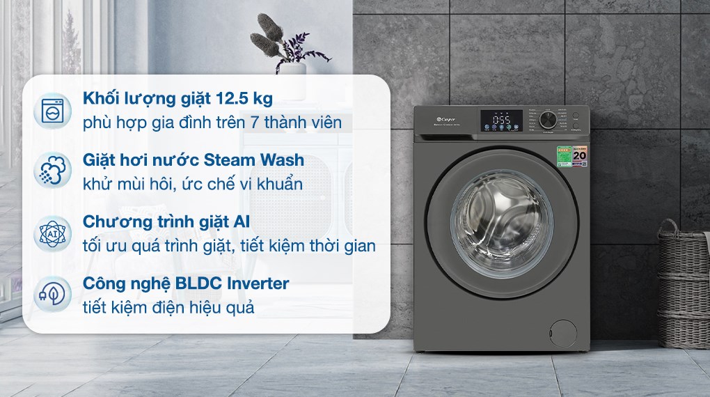 Máy giặt Casper Inverter 12.5 kg WF-D125VGR1 có thiết kế sang trọng cùng nhiều tính năng hữu ích