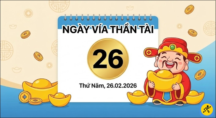 Trong năm Bính Ngọ 2026, ngày vía Thần Tài sẽ rơi vào Thứ Năm, ngày 26 tháng 02 năm 2026 Dương lịch