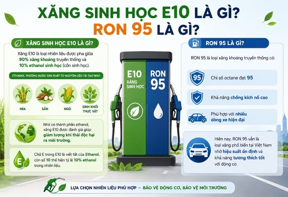 Xăng sinh học E10 là gì? RON 95 là gì?