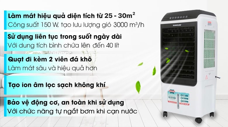 Quạt điều hòa Sunhouse SHD7727 150W công suất 150W làm mát nhanh trên diện tích phòng 25 - 30m2