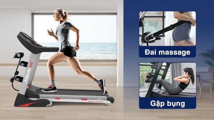 Máy Chạy Bộ Aguri AGT-108L  có 1 đầu rung massage đánh mỡ bụng và thiết bị gập bụng để bạn có thể tập được nhiều dạng bài tập khác nhau