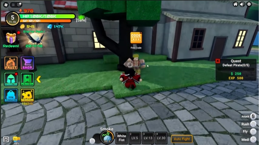Chi tiết cách nhập code Fruit Reborn mới nhất: tìm NPC Free Code trong khu vực khởi đầu của game