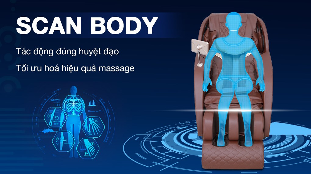 Ghế Massage Fuji Luxury PT607 được trang bị chế độ Scan Body giúp xác định huyệt đạo chính xác