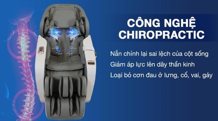 Công nghệ Chiropractic của ghế massage Fuji giúp hỗ trợ điều chỉnh cột sống mà không gây đau nhức.