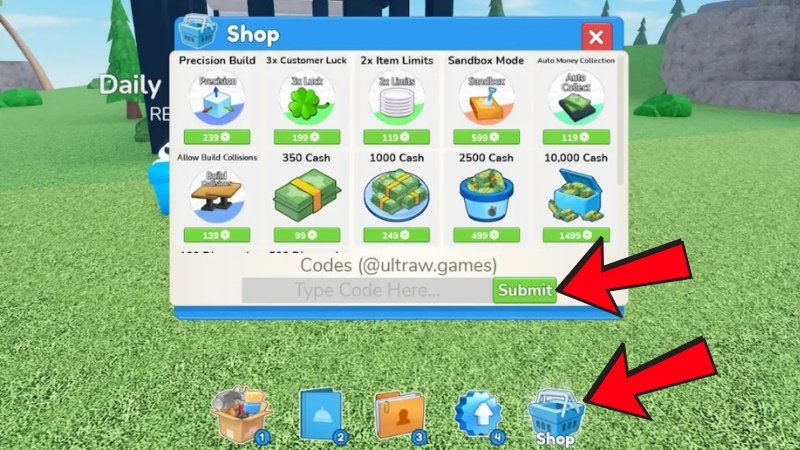 Chi tiết cách nhập code Restaurant Tycoon 3 mới nhất: Nhập mã vào ô và ấn Submit để đổi thưởng