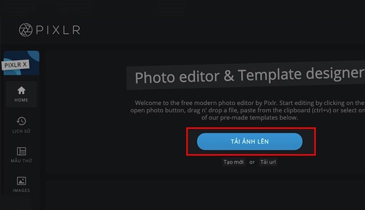 Sau khi truy cập vào website, bạn chọn Tải ảnh lên
