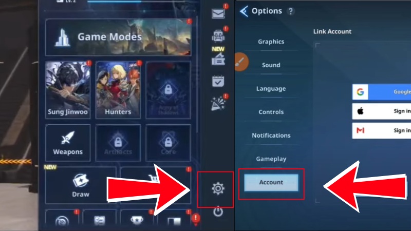 Chi tiết cách nhập code Solo Leveling Arise mới nhất: Vào Cài đặt và chọn Account Settings