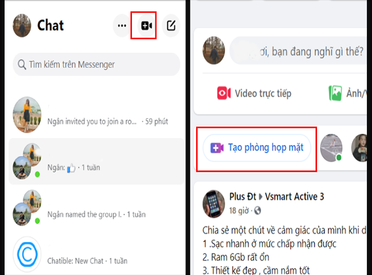 Chọn biểu tượng Tạo phòng họp mặt