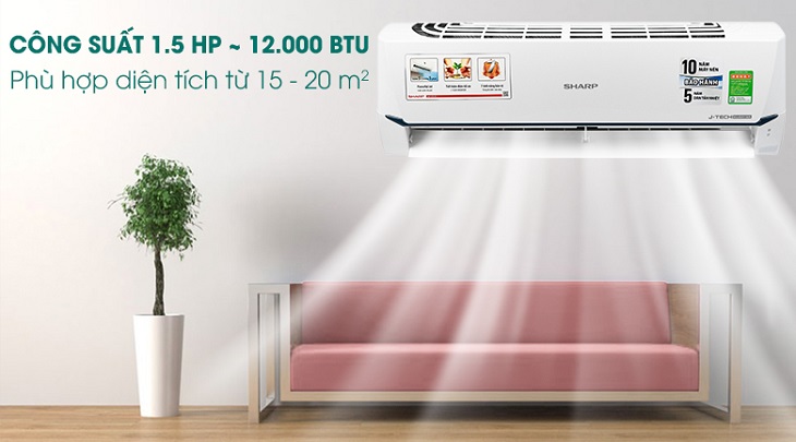 Điều hòa Sharp Inverter 1.5 HP AH-X12XEW phù hợp với không gian 15 - 20 mét vuông