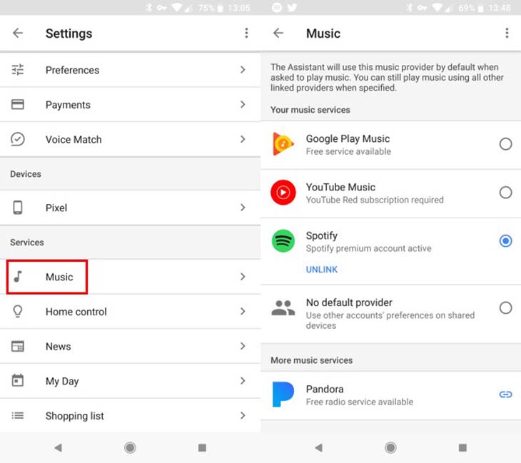 Nhấn vào Music và chọn Spotify.