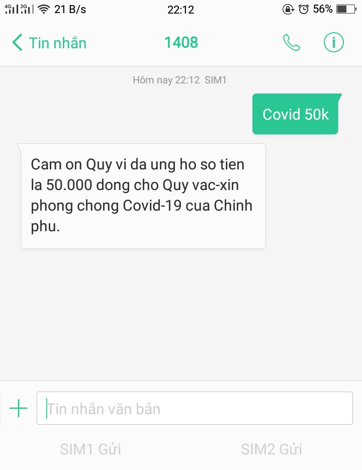 Ủng hộ qua hình thức tin nhắn